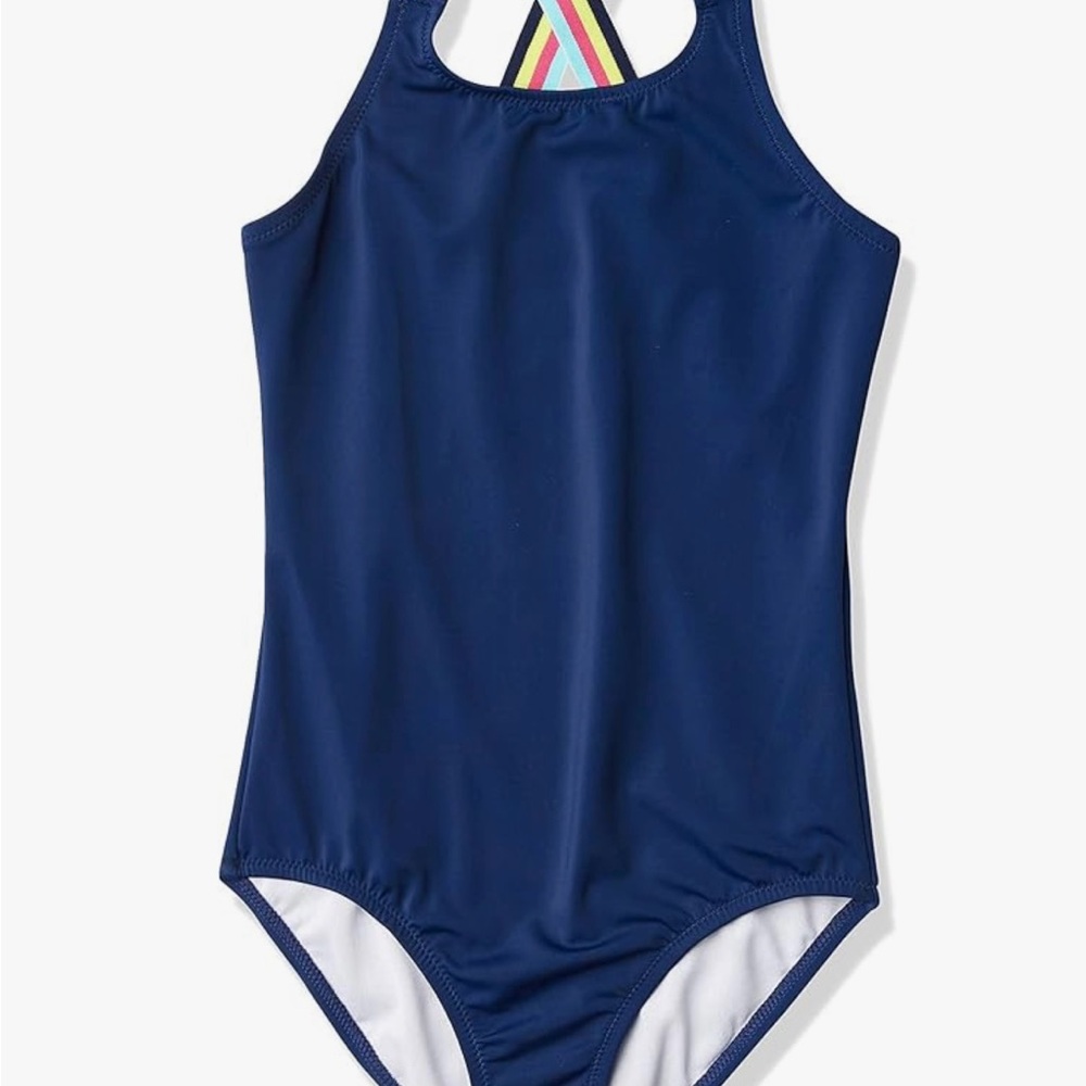 Navy Blue One-Piece Swimsuit with Rainbow Straps - NWOT - Size 12